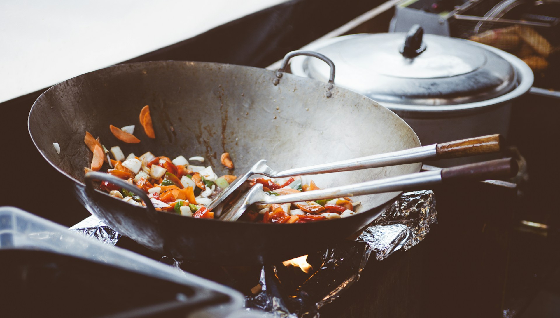 Vegetables cooking in a wok